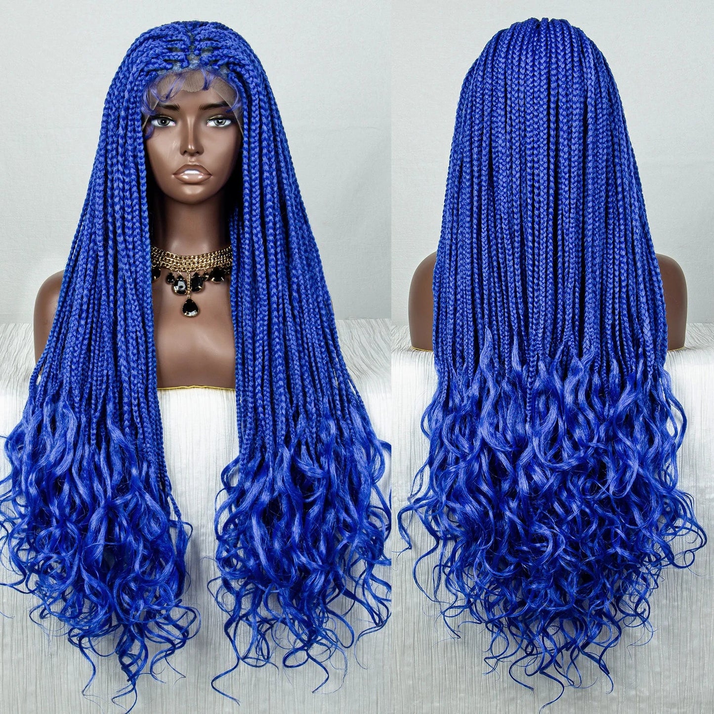 36" Pink & 613 Blonde Braided Wig | Water Wave Ends | Lace Front | Baby Hair
