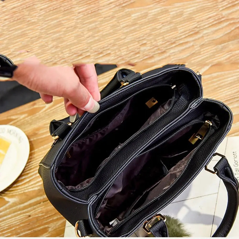 Vintage PU Leather Women's Handbag | Large Capacity Plush Tassel Shoulder Crossbody Messenger Bag (Tote Boston Style, Versatile)