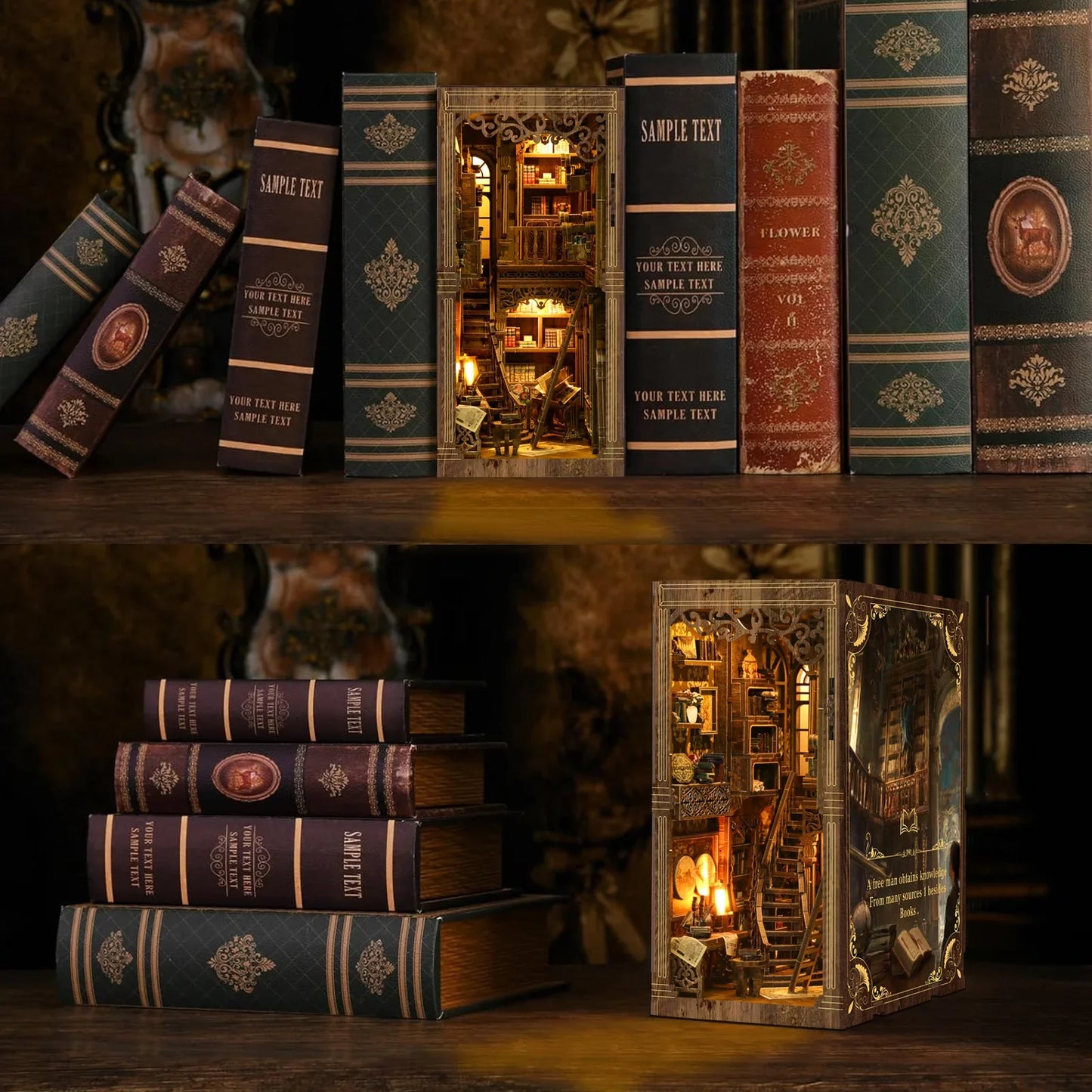 Vintage Book Collection Room Wooden Book Nook DIY Kit - 3D Puzzle House Model, Christmas & Black Friday Craft Gift