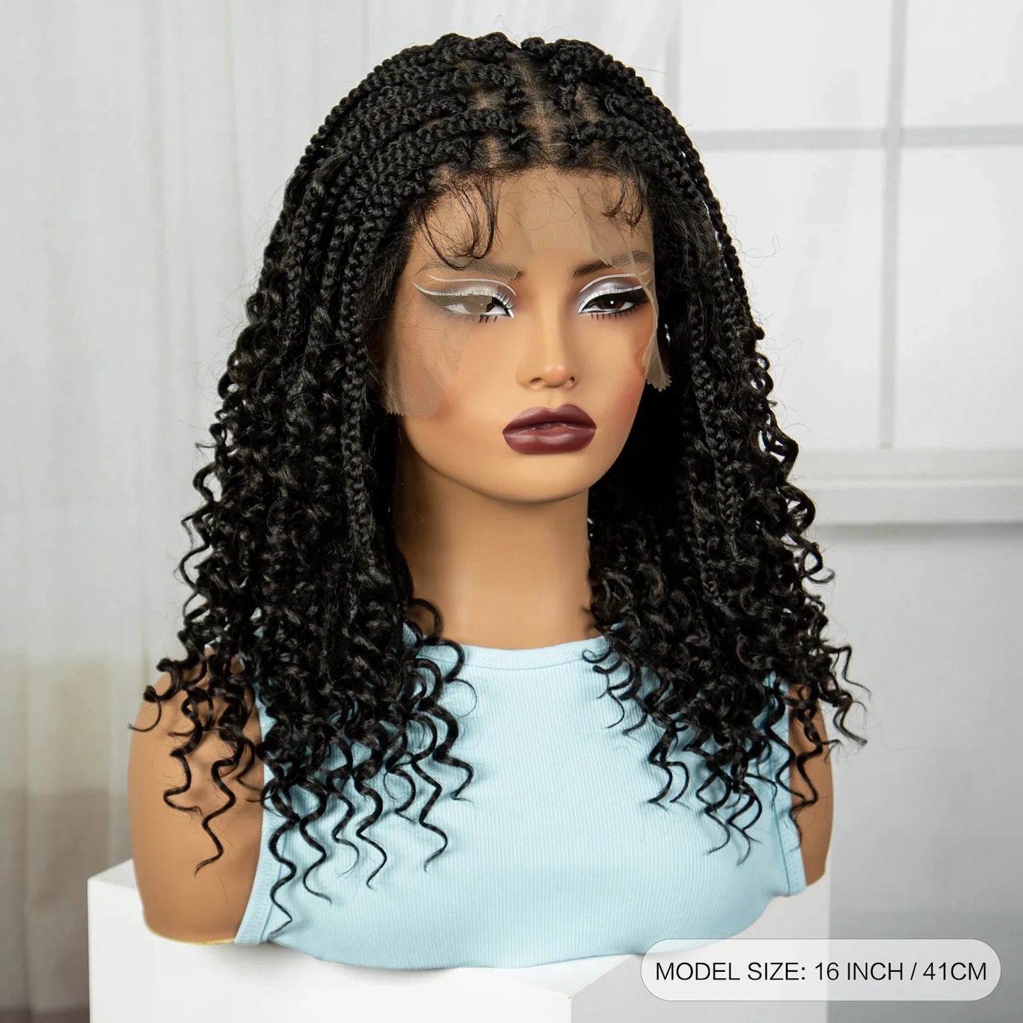 Boho Curly Ends Knotless Braids Wig | Transparent Full Lace | Baby Hair