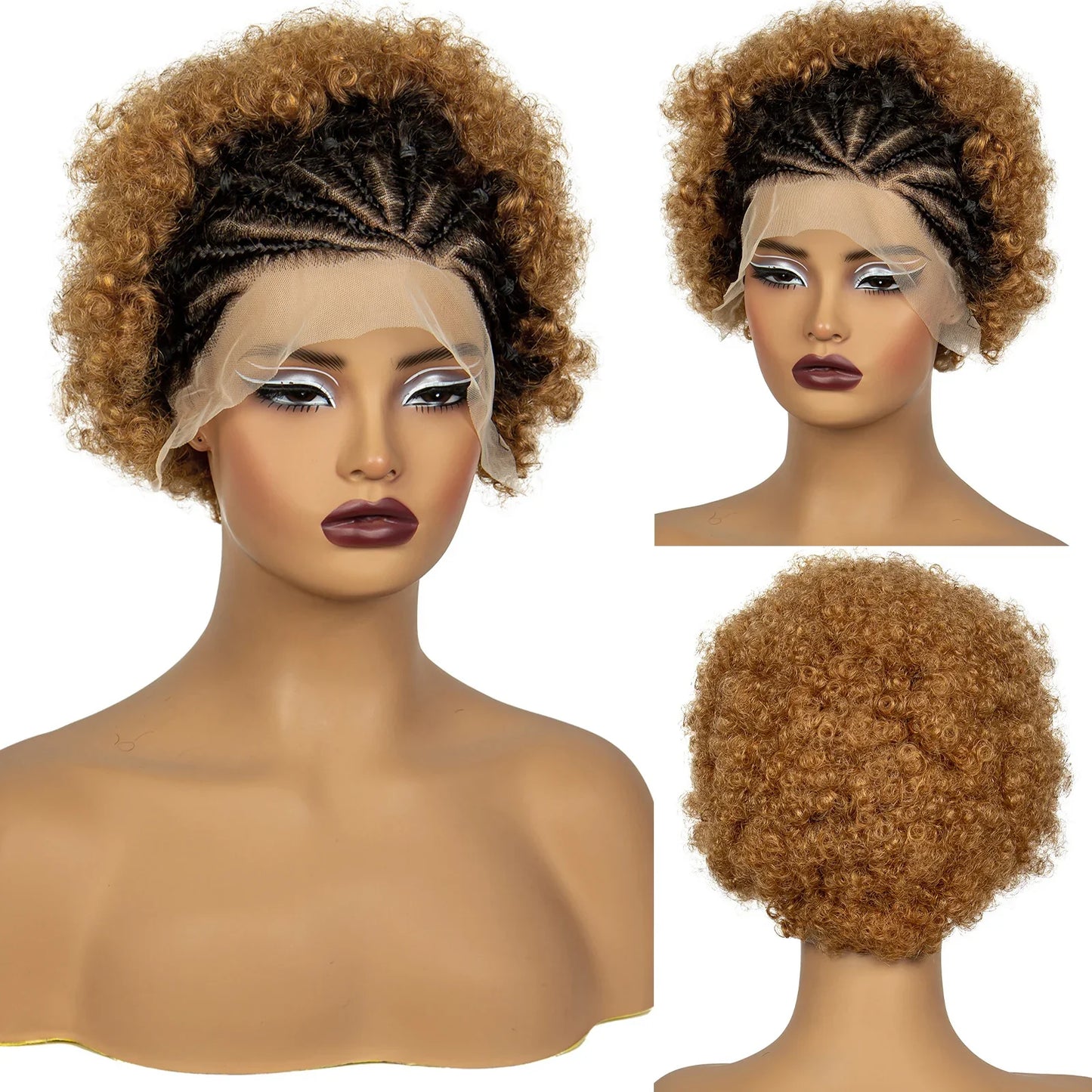 Burgundy Afro Curly Knotless Braids Bob Wig | 13x4 Lace Frontal