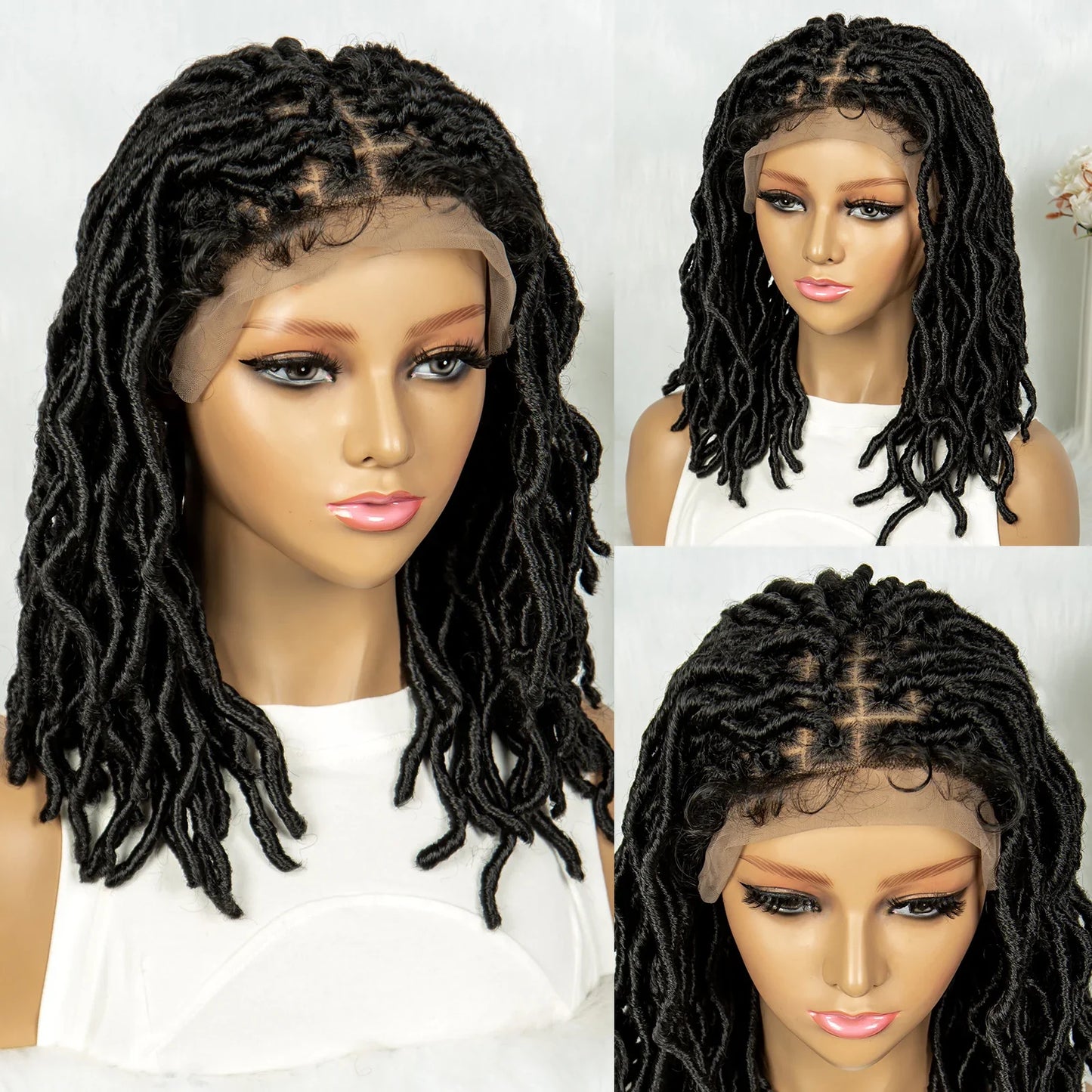 14" Twisted Box Braids Lace Front Wig | 9*6 Square Locs | Synthetic Dreadlock Braids | Black Women
