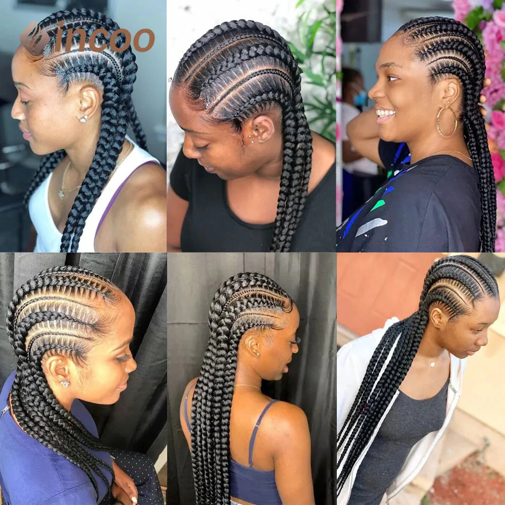 36" Jumbo Dutch Twins Cornrow Braided Lace Front Wig | Full Lace | Synthetic Crochet Hair | Black Women