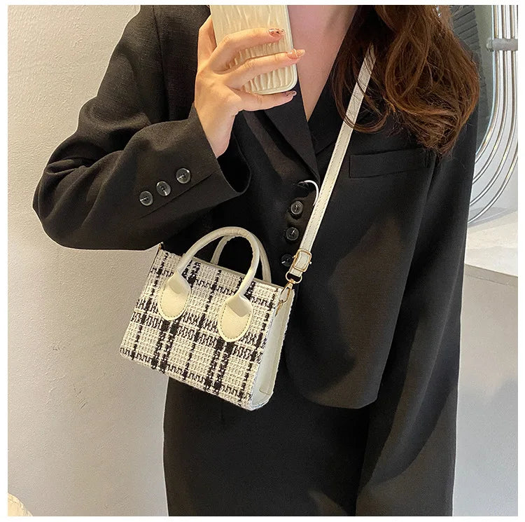 Women's Mini Handbag & Ladies Pouch | Fashion Check Pattern Shoulder Bag & Crossbody Messenger Bag (Lightweight Simple Elegant Tote)