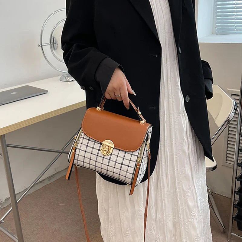 Women's Trendy Flap Shoulder Bag | PU Leather Crossbody Bag (Simple Plaid Designer Messenger Bag, Small Purse & Handbags Pouch)