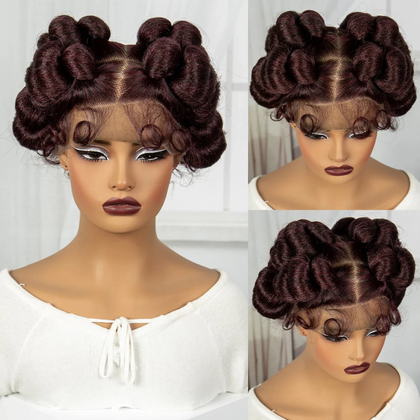 Ginger Orange Bantu Knotless Braids Wig | Short Cute Handmade | Full Lace