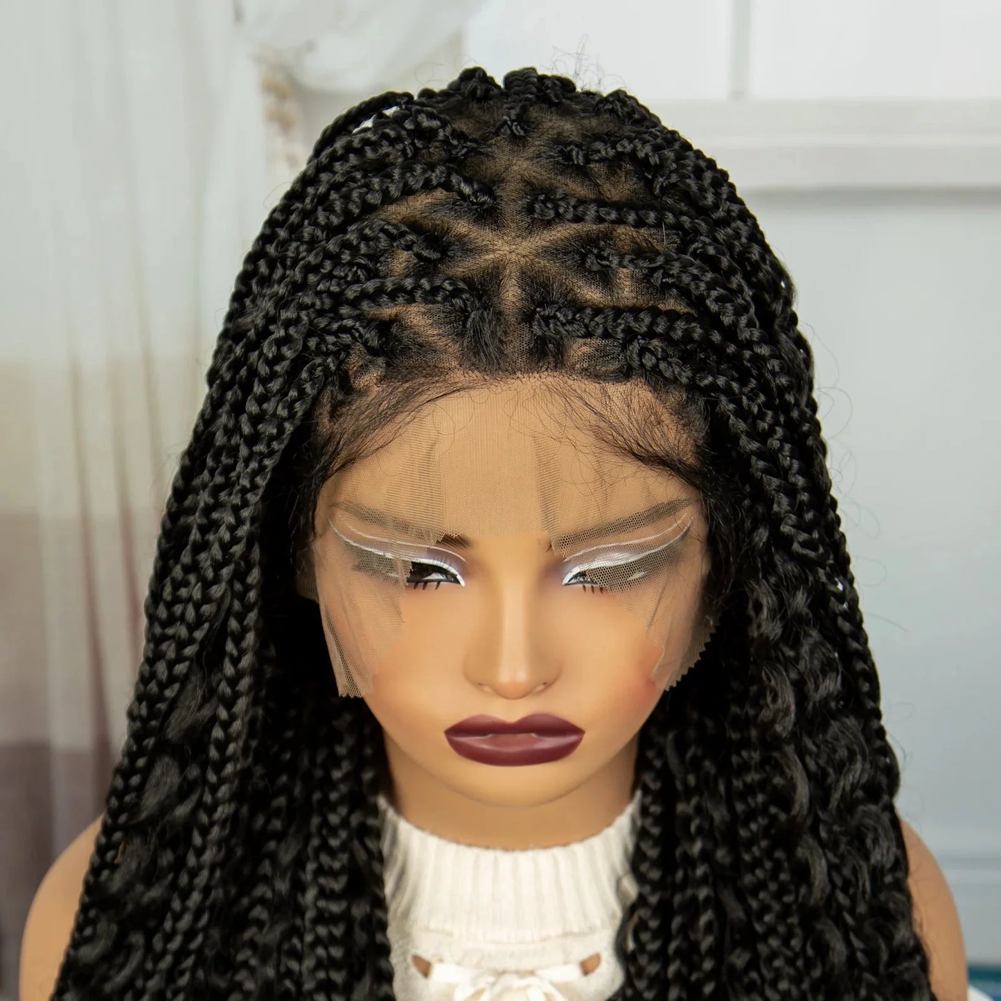 32 Inch Natural Curly Boho Box Braids Wig - Knotless - Full Lace - Synthetic - with Baby Hair