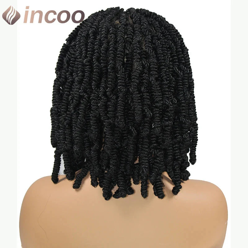 12" Boho Bob Braided Wig | Goddess Knotless Braids | 360 Full Lace | Curly Ends | Baby Hair