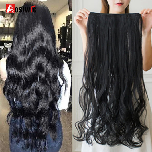 AOSI 40cm 50cm 60cm 80cm 100cm Long Wavy Hairstyles Synthetic 5 Clip In Hair Extension Heat Resistant Hairpieces Brown Black