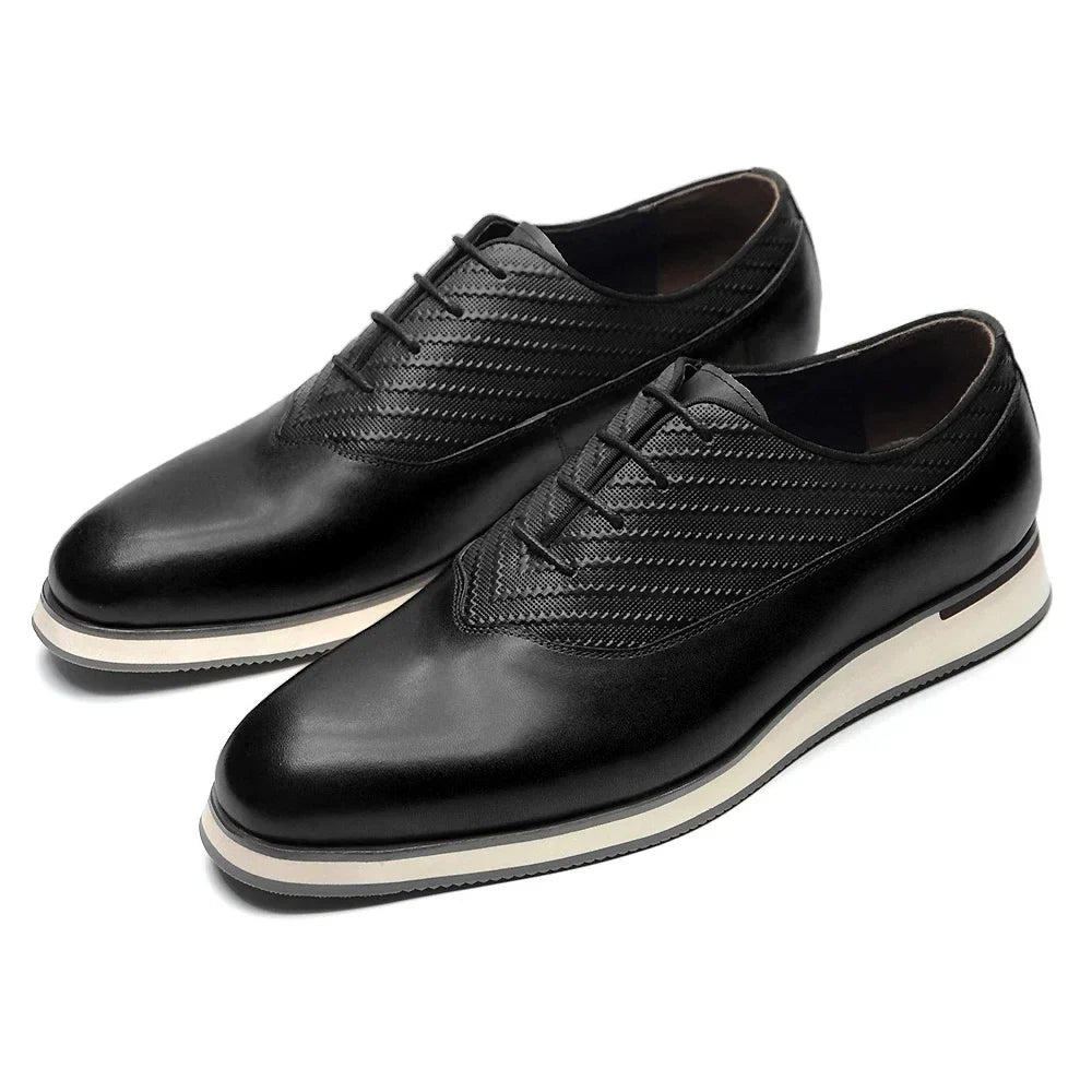 Classic Men's Oxford Casual Sneakers | Genuine Leather Italian Design Lace-Up Dress Shoes (Anti-Slip Sole)