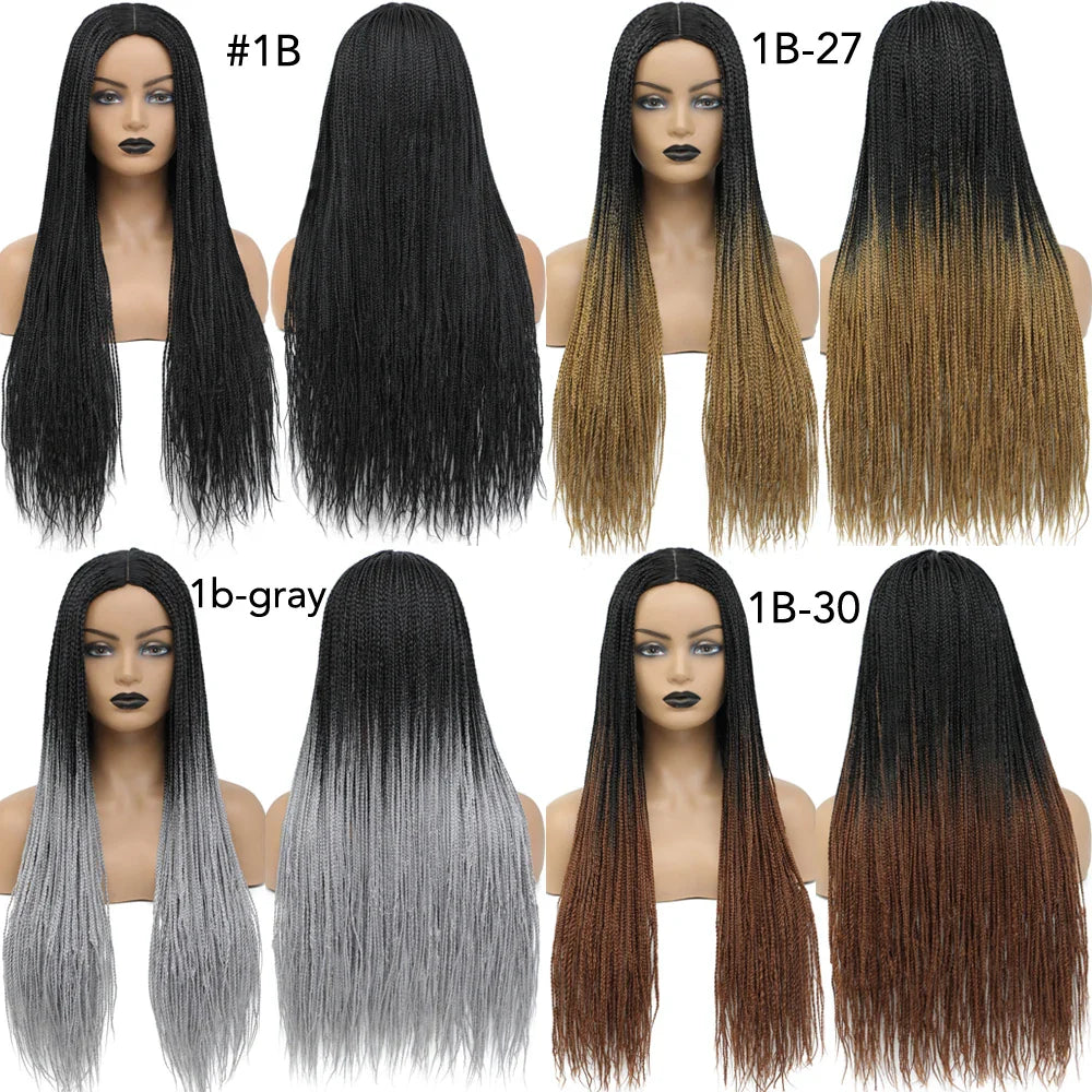 26" Long Box Braided Crochet Wig | Knotless Micro Twist Braids | Synthetic Hair Wig | 1B, 1B/27, 1B/30, 1B/Grey