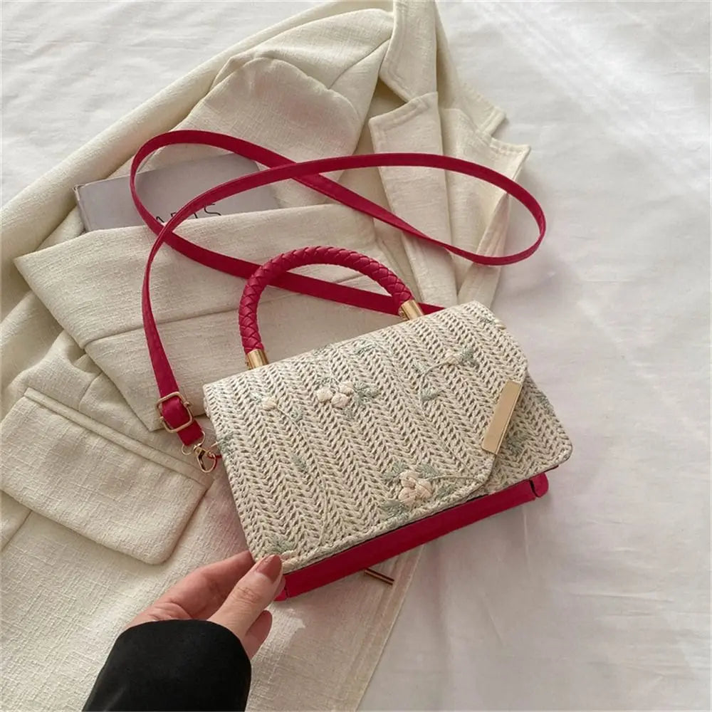 Women's Summer Bohemian Straw Bag | Woven Beach Crossbody & Rattan Braid Grass Vacation Bag (Girls Shoulder Messenger Handbag)