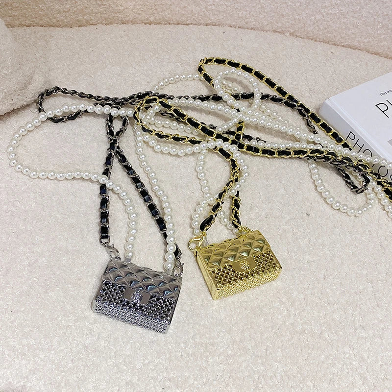 Fashionable Metal Shoulder Bags for Women | High Quality Crossbody Bag & Designer Clothing Accessories (Satchel Cute Mini Diamond Bag)