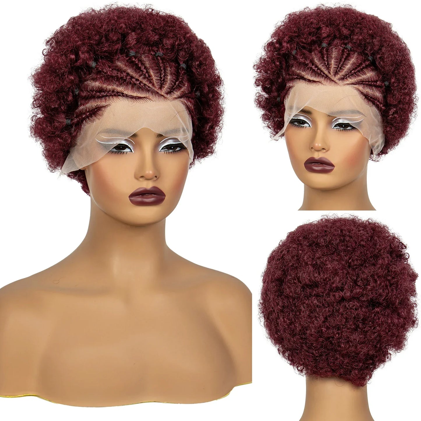 6" 1B/4 Afro Kinky Curly Cornrow Braids Bob Wig | 13x4 Lace Frontal
