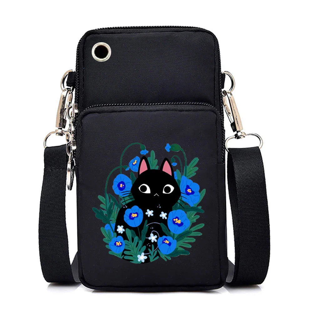 Women's Handbags Black Explosive Coffee Cat Messenger Bags | Female Cartoon Shoulder Bag Purse (Fashion Mobile Phone Crossbody Bags)