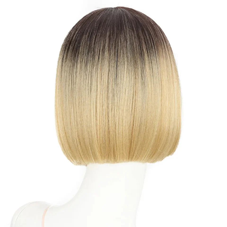 10 Inch Ombre Brown Straight Short Bob Wig | Synthetic Lace Front Wigs for Women (Heat Resistant Fiber, Cosplay & Daily Use)