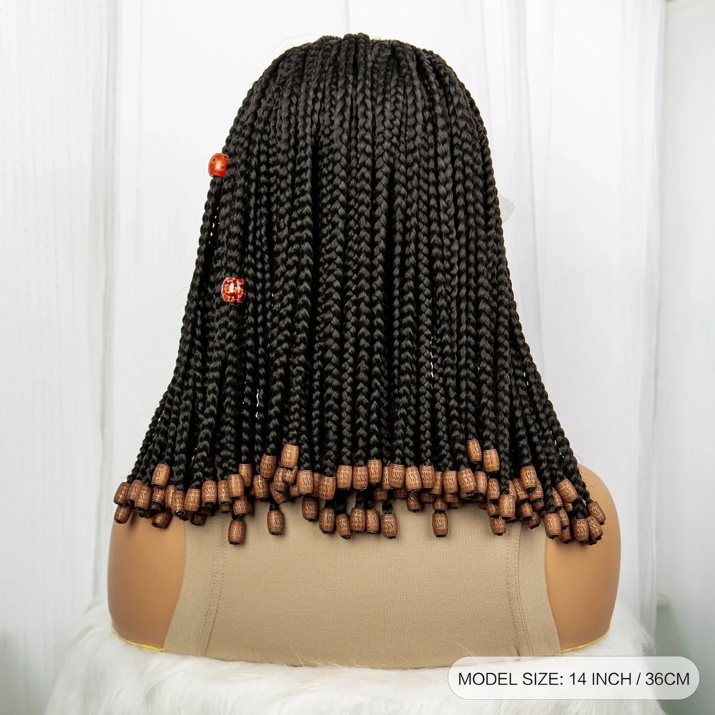 14" Short Bob Box Braided Wig with Beads | Knotless Braids | Synthetic Lace Front Wig | Baby Hair
