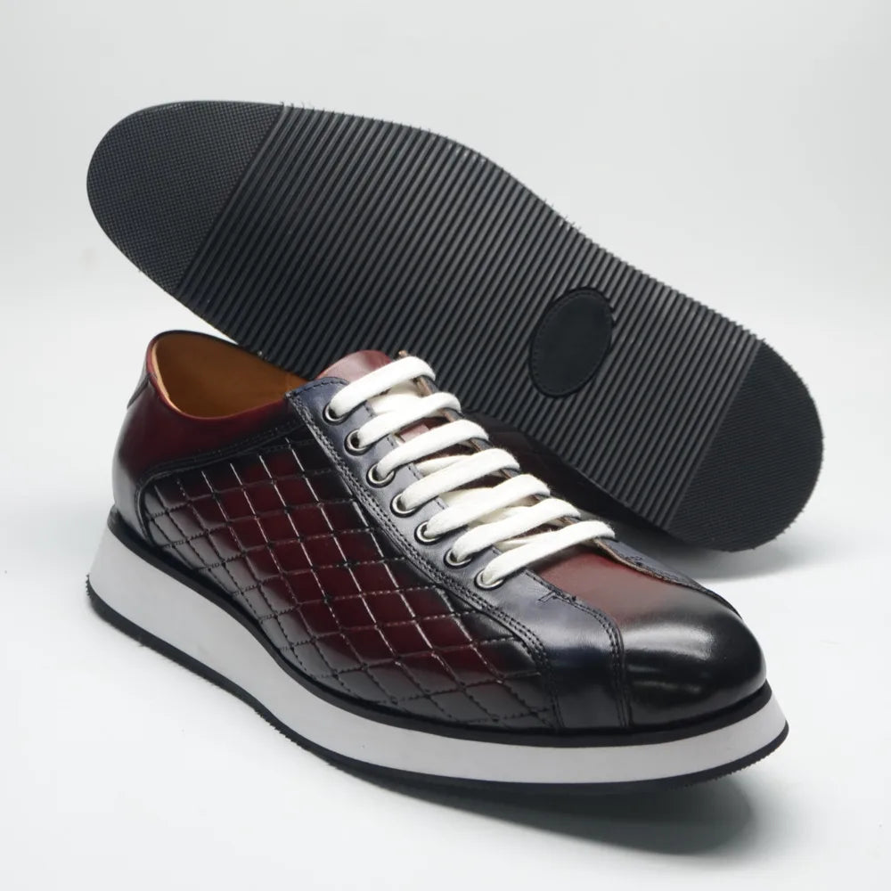 Original Men's Designer Casual Sneakers | Genuine Leather Plaid Derby Skateboard Shoes (Height Increasing)