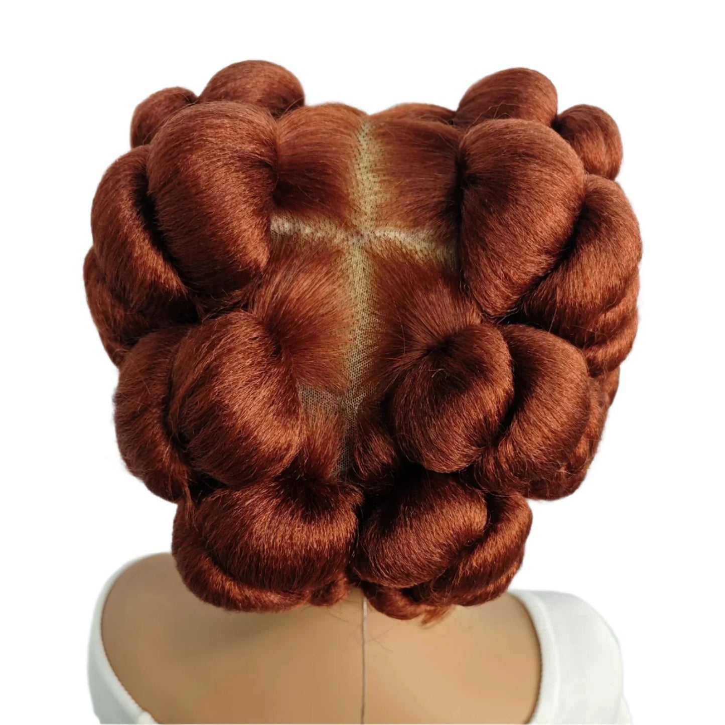 Ginger Orange Bantu Knotless Braids Wig | Short Cute Handmade | Full Lace