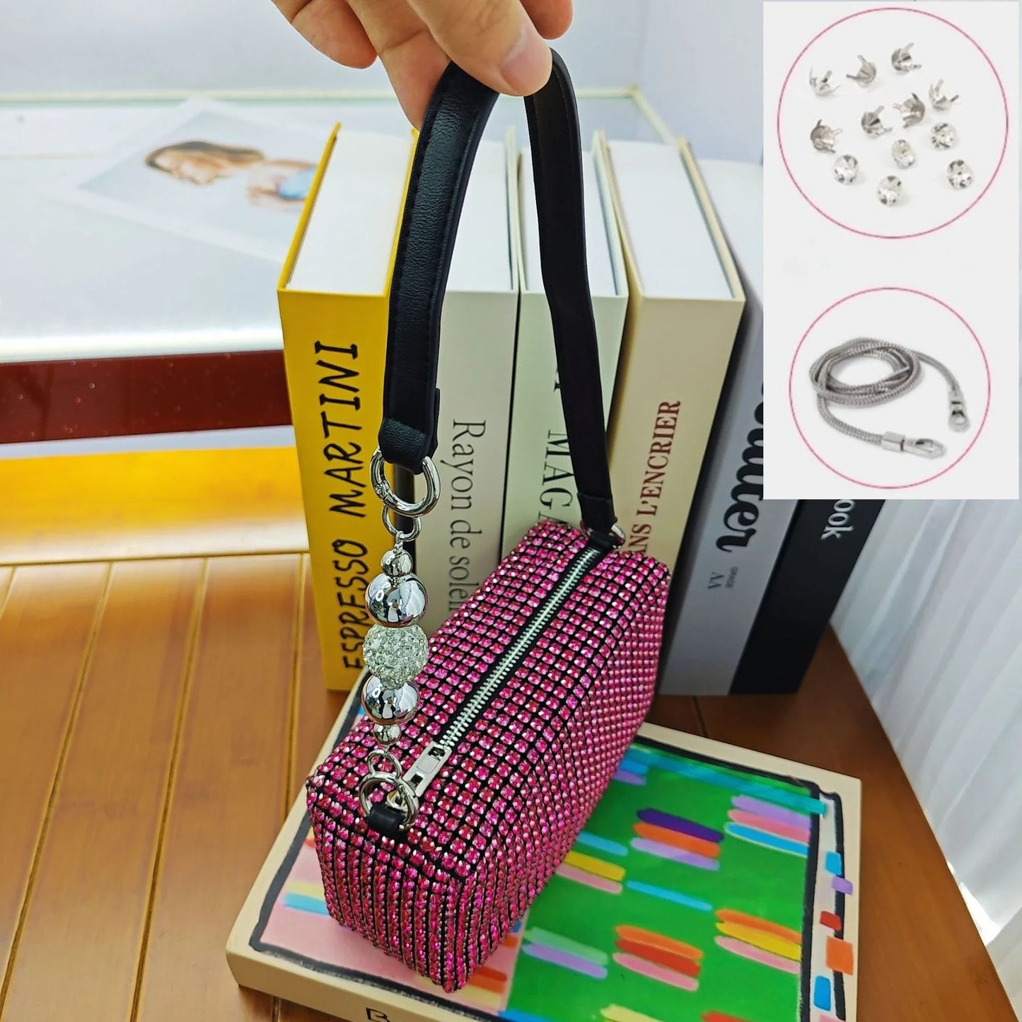 Super A Rhinestone Light Luxury Bag | Women's Summer High-End Texture Messenger & Portable Dinner Bag (Shiny Full Diamond Crossbody)