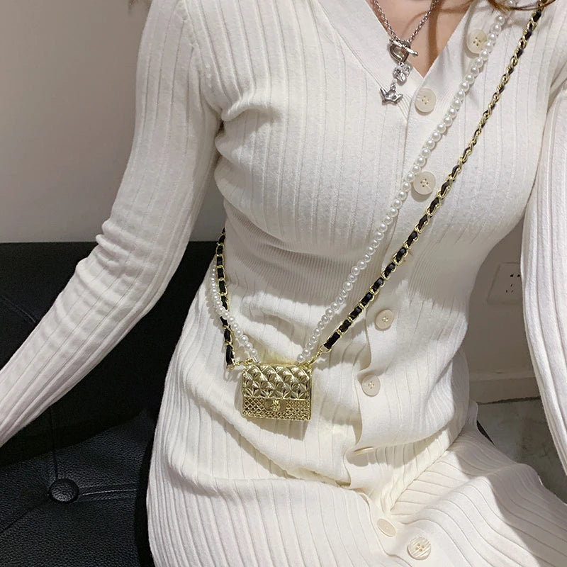 Fashionable Metal Shoulder Bags for Women | High Quality Crossbody Bag & Designer Clothing Accessories (Satchel Cute Mini Diamond Bag)