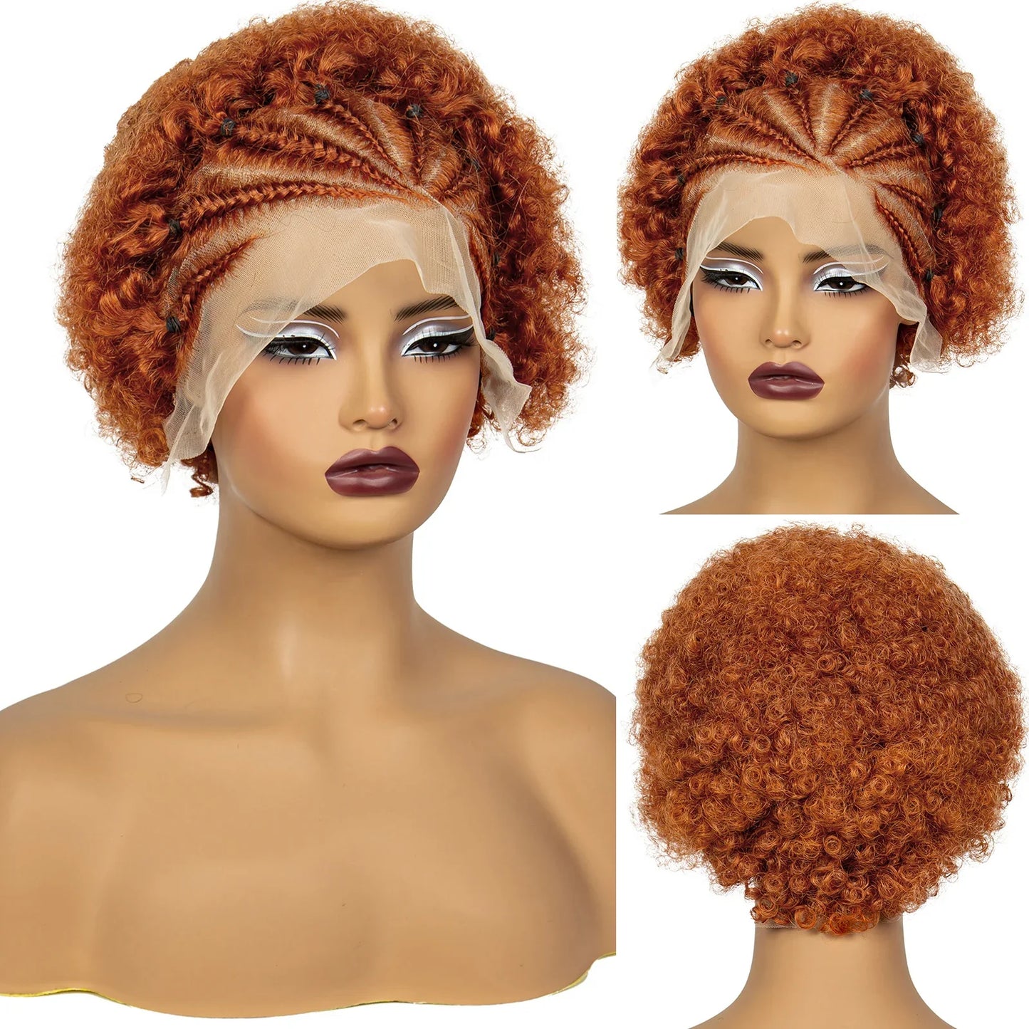 Burgundy Afro Curly Knotless Braids Bob Wig | 13x4 Lace Frontal