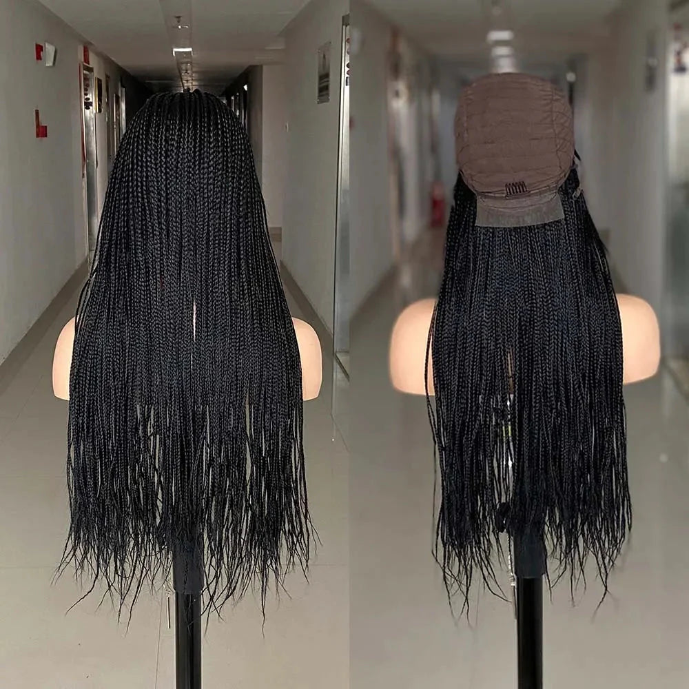 26" Ombre Box Braided Wig | Long Straight Braids | Twist Accents | Synthetic Wig | Cosplay & Daily Wear