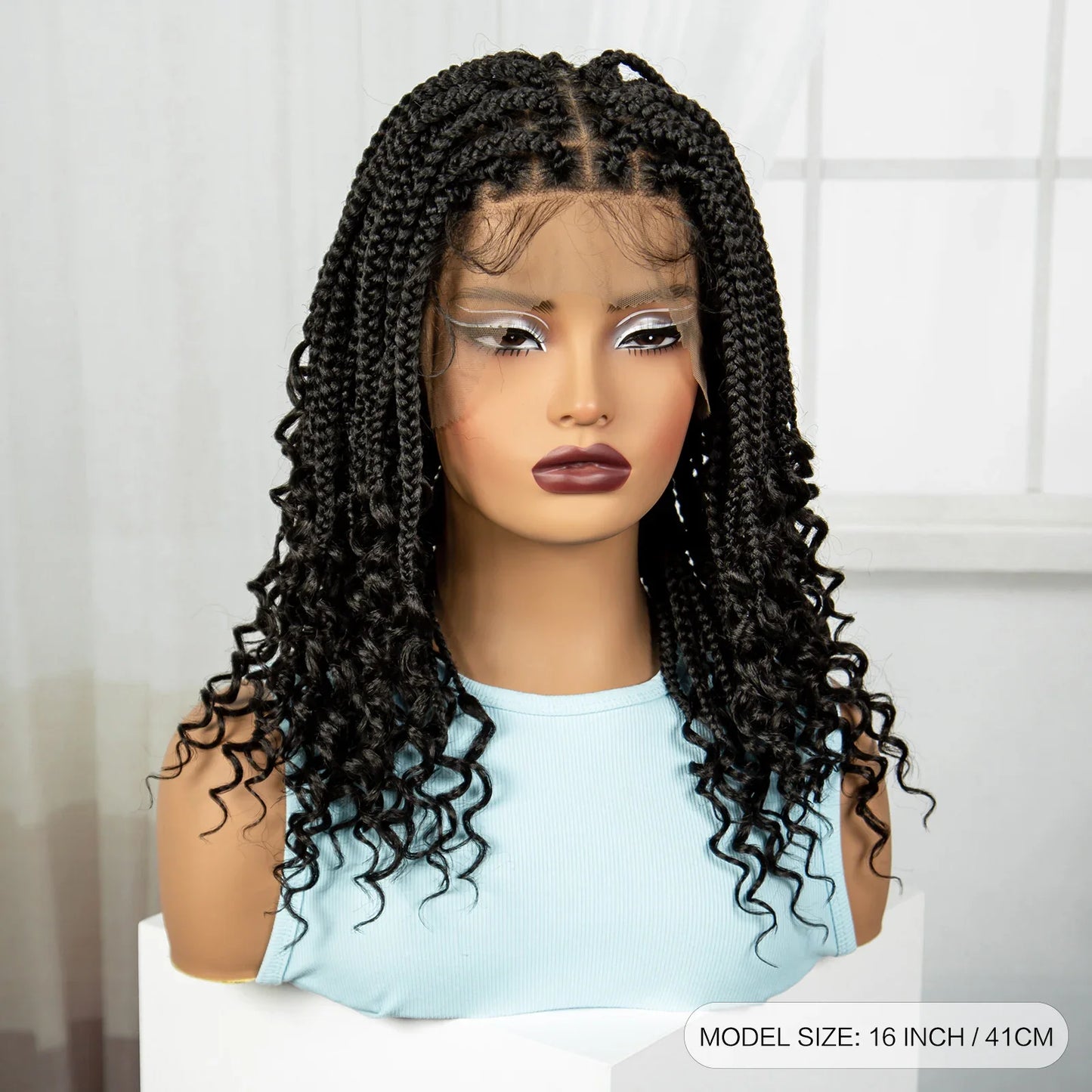 Short Ombre Boho Knotless Braids Bob Wig with Curly Ends | Full Lace