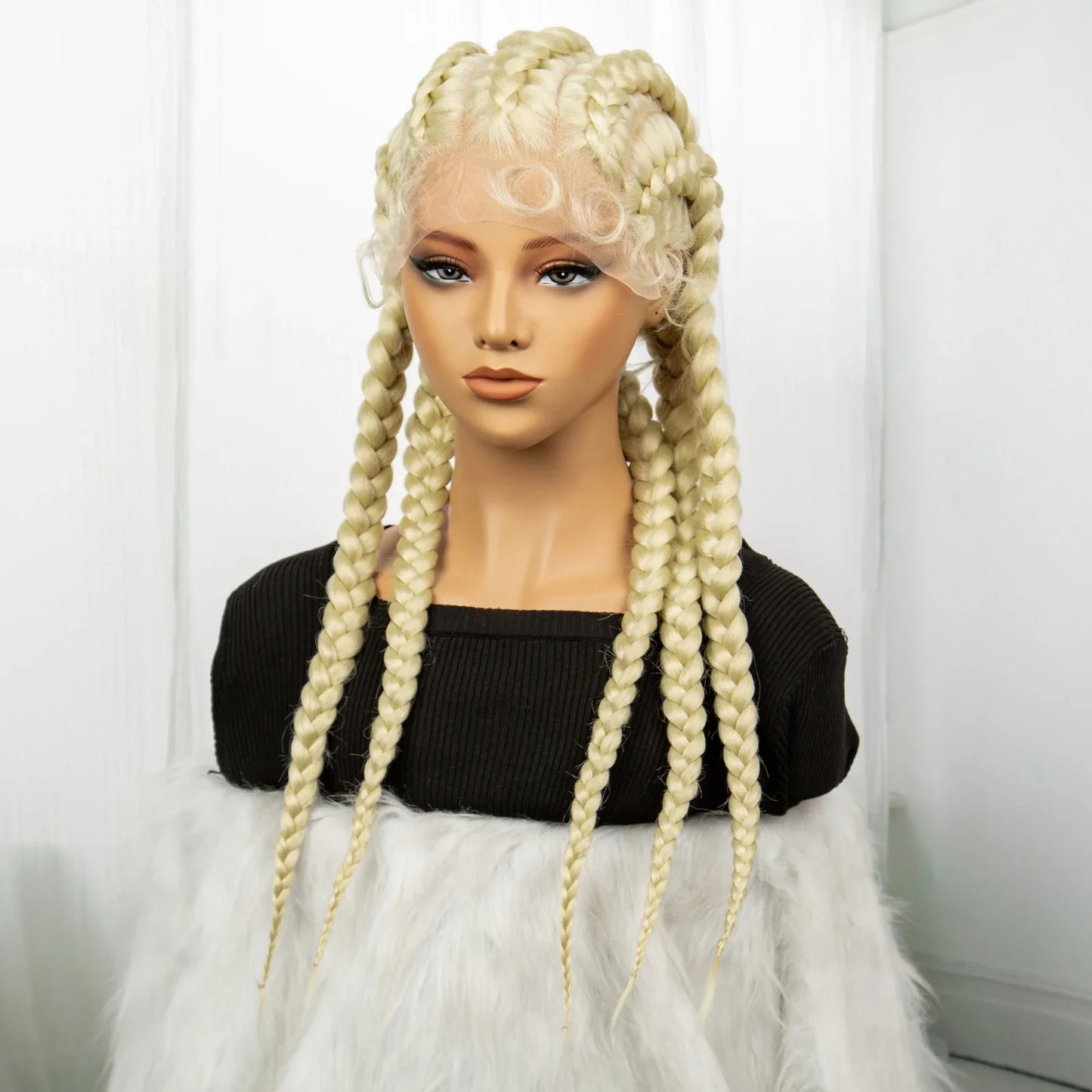 Blonde 613 Knotless Box Braids Wig | 24" Lace Front Cornrows & Baby Hair