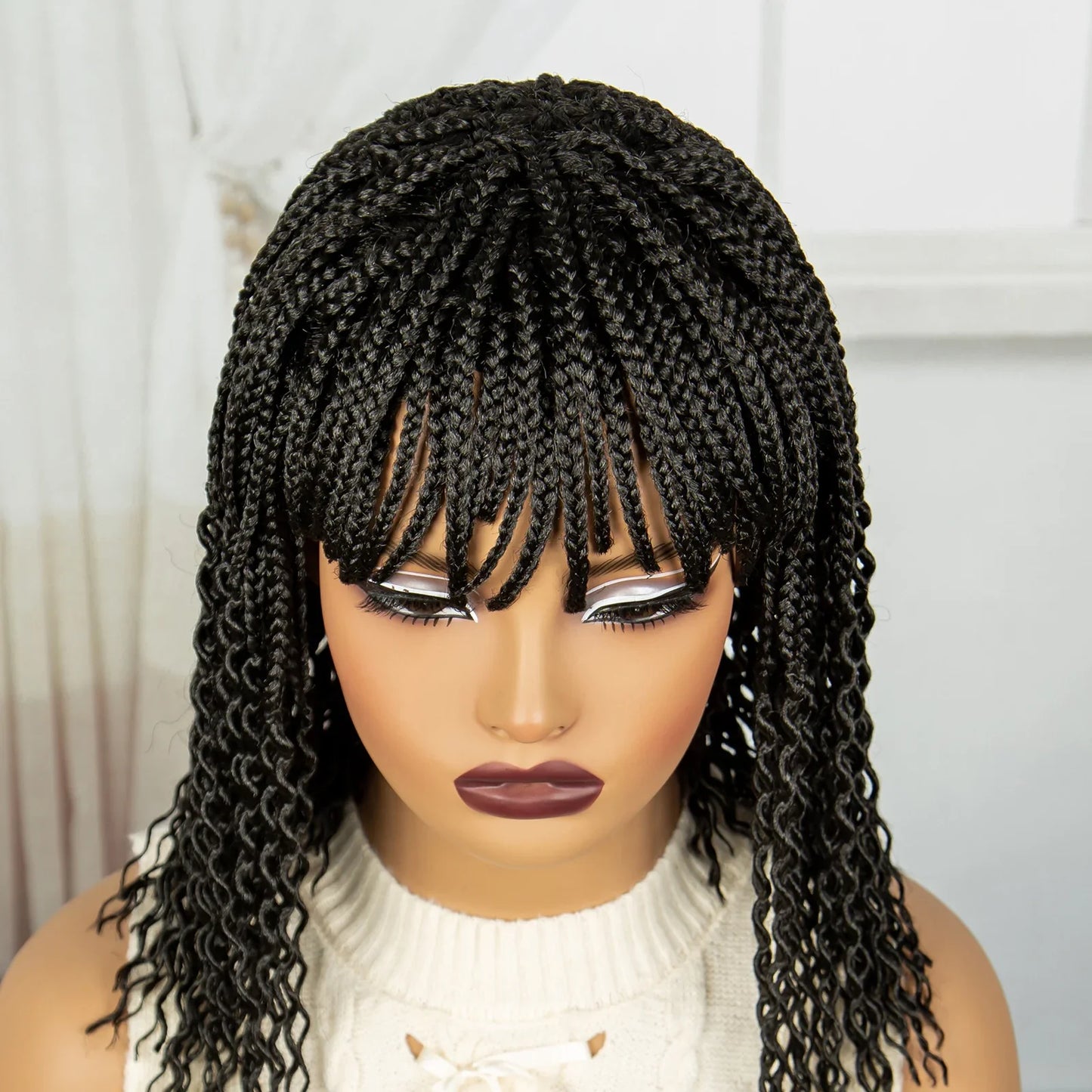 14" Curly Knotless Box Braids Wig | 1B-30 Ombre | Machine Made Synthetic Braids | Black Women