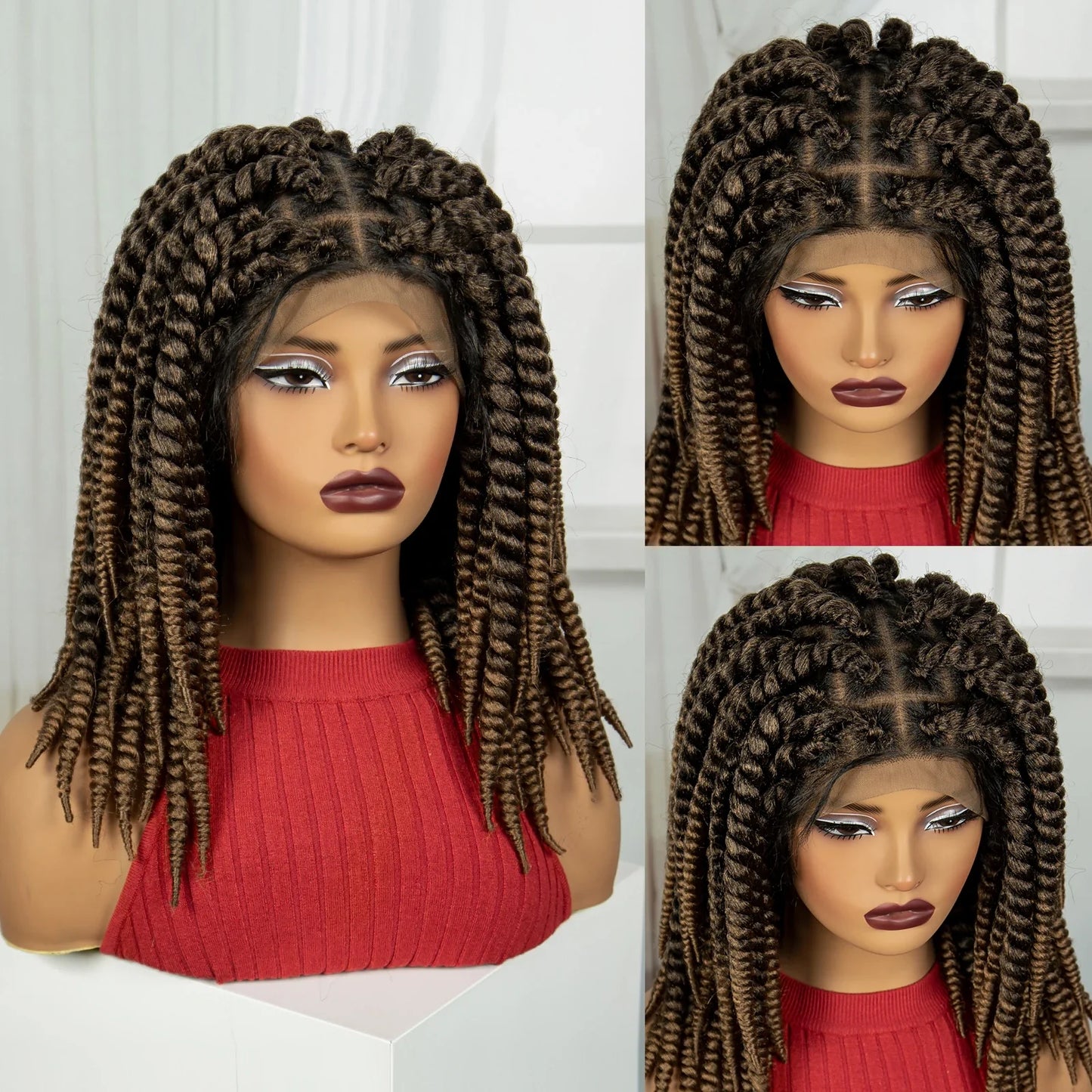 16" Knotless Box Twist Braids Wig | Full Lace | Baby Hair