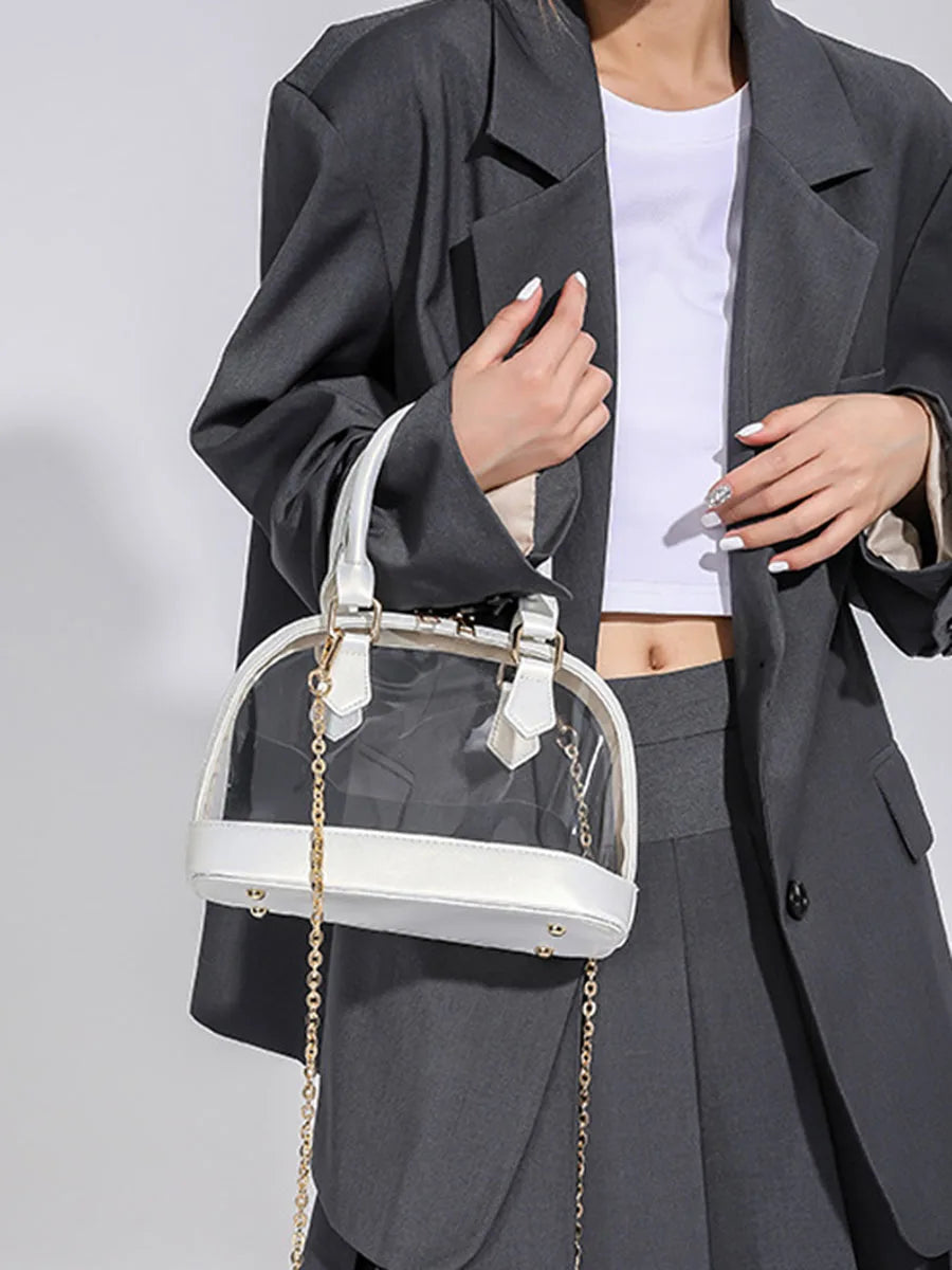Transparent Jelly Women's Clutch Handbag | PU Leather Top Handle Metal Chain Crossbody Shoulder Tote Bag (Casual Messenger Purse)