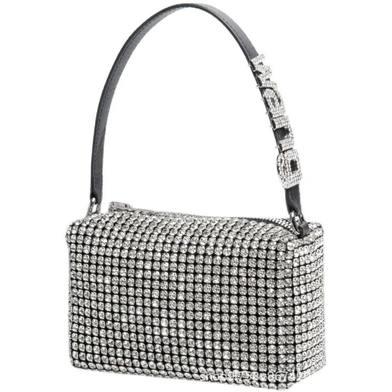 Super A Rhinestone Light Luxury Bag | Women's Summer High-End Texture Messenger & Portable Dinner Bag (Shiny Full Diamond Crossbody)
