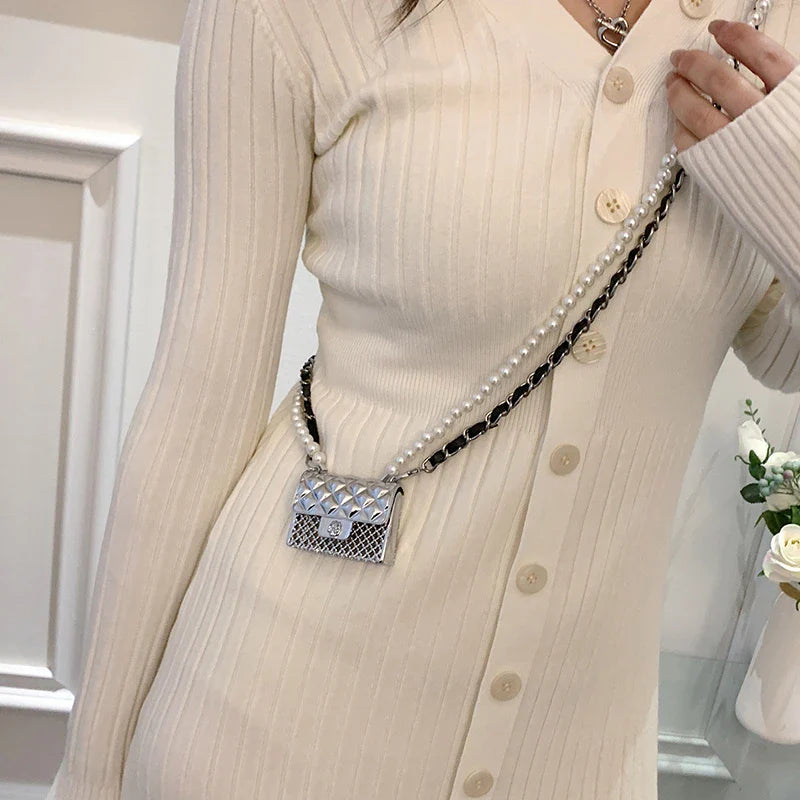 Fashionable Metal Shoulder Bags for Women | High Quality Crossbody Bag & Designer Clothing Accessories (Satchel Cute Mini Diamond Bag)