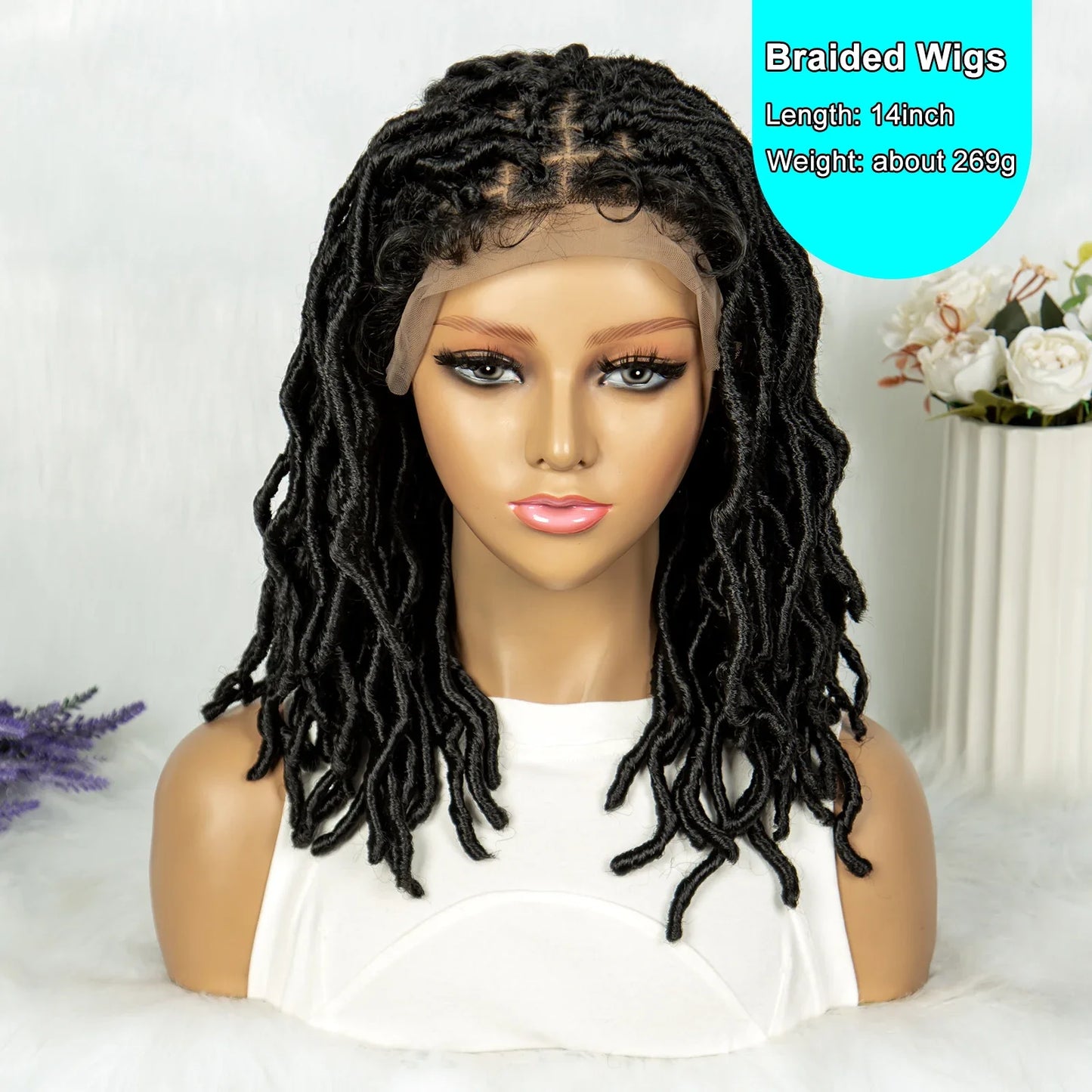 14" Twisted Box Braids Lace Front Wig | 9*6 Square Locs | Synthetic Dreadlock Braids | Black Women