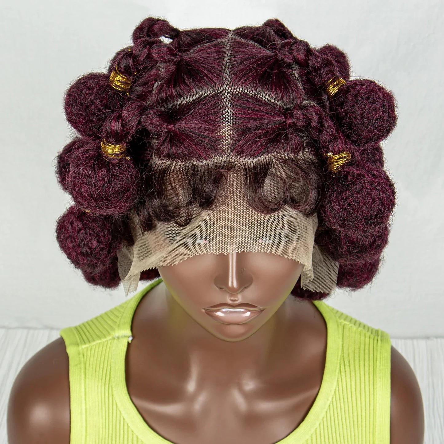 Burgundy Bantu Braids Wig | Handmade Full Lace | Baby Hair