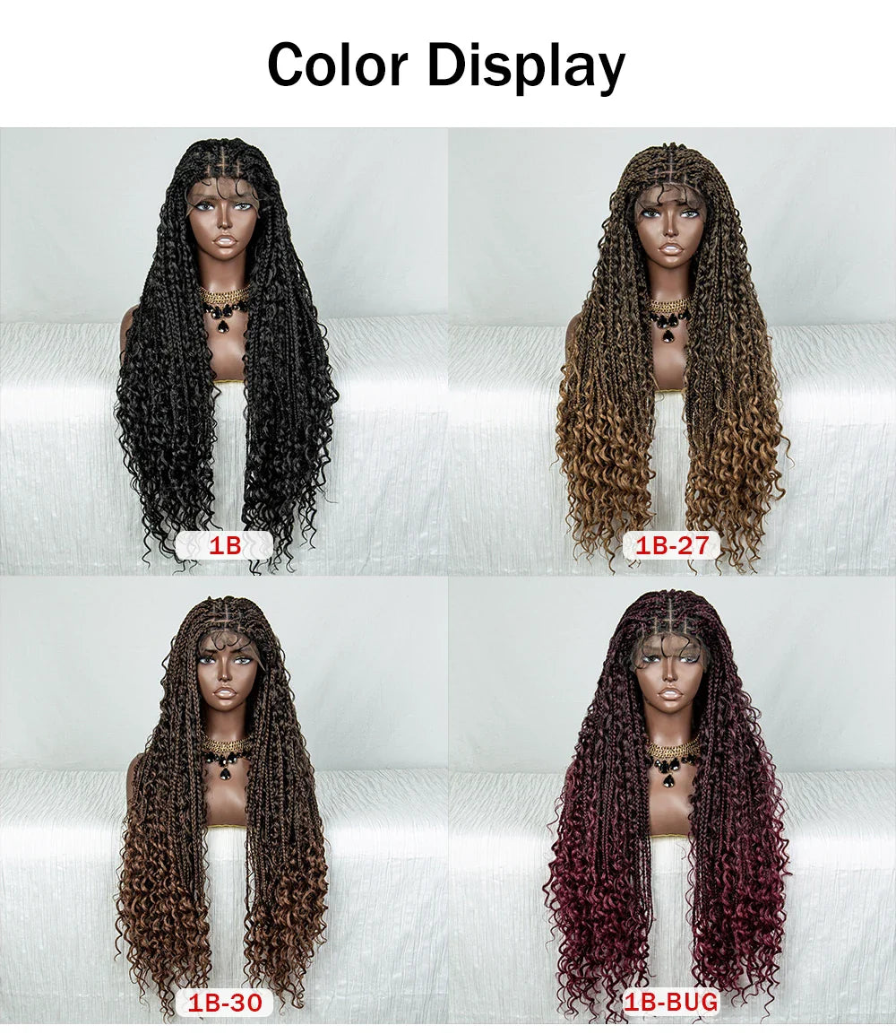 Burgundy Boho Knotless Braids Wig | Curly Ends | Lace Front | Baby Hair