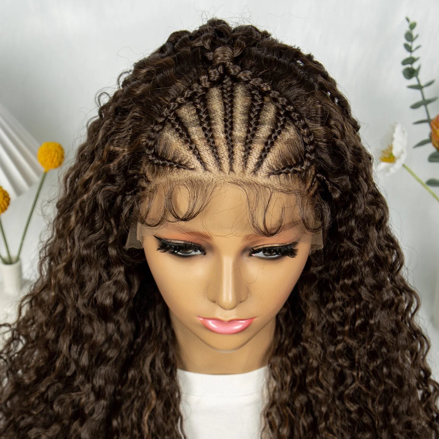 Burgundy Wavy Braided Lace Front Wig | Synthetic Braids | Black Women