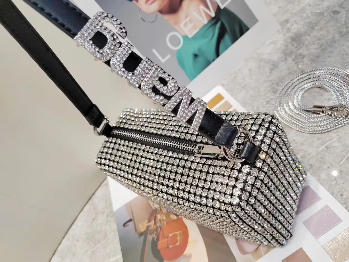 Super A Rhinestone Light Luxury Bag | Women's Summer High-End Texture Messenger & Portable Dinner Bag (Shiny Full Diamond Crossbody)