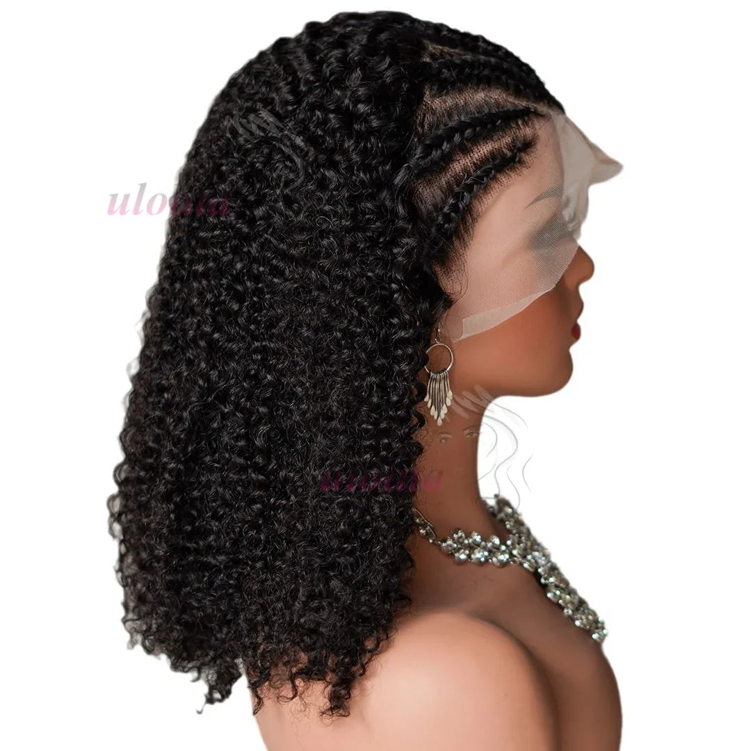 13x4 HD Lace Glue less Braided Wig | Kinky Curly Human Hair | Pre-Styled Bob Wig