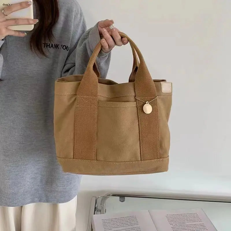 Women's Tote Bag Canvas Sewing Thread | Large Capacity Advanced Sense Handbag & Convenient Practical Female Commuter Bag