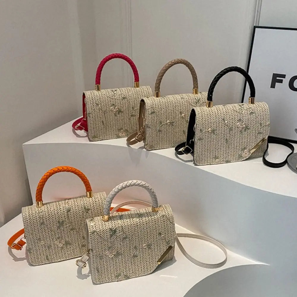 Women's Summer Bohemian Straw Bag | Woven Beach Crossbody & Rattan Braid Grass Vacation Bag (Girls Shoulder Messenger Handbag)