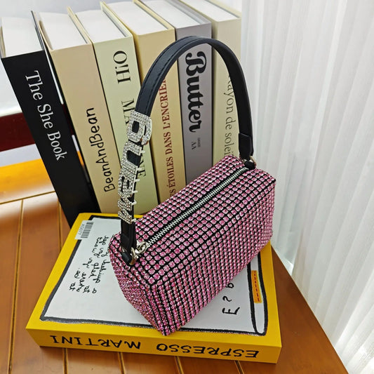 Super A Rhinestone Light Luxury Bag | Women's Summer High-End Texture Messenger & Portable Dinner Bag (Shiny Full Diamond Crossbody)
