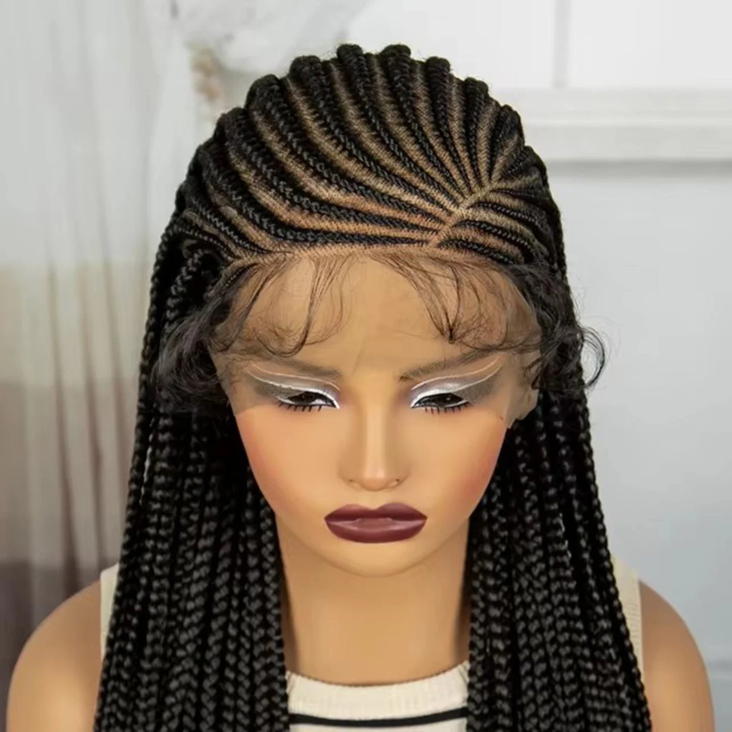 36" Natural Straight Cornrow Braids Wig | Lace Front | Baby Hair