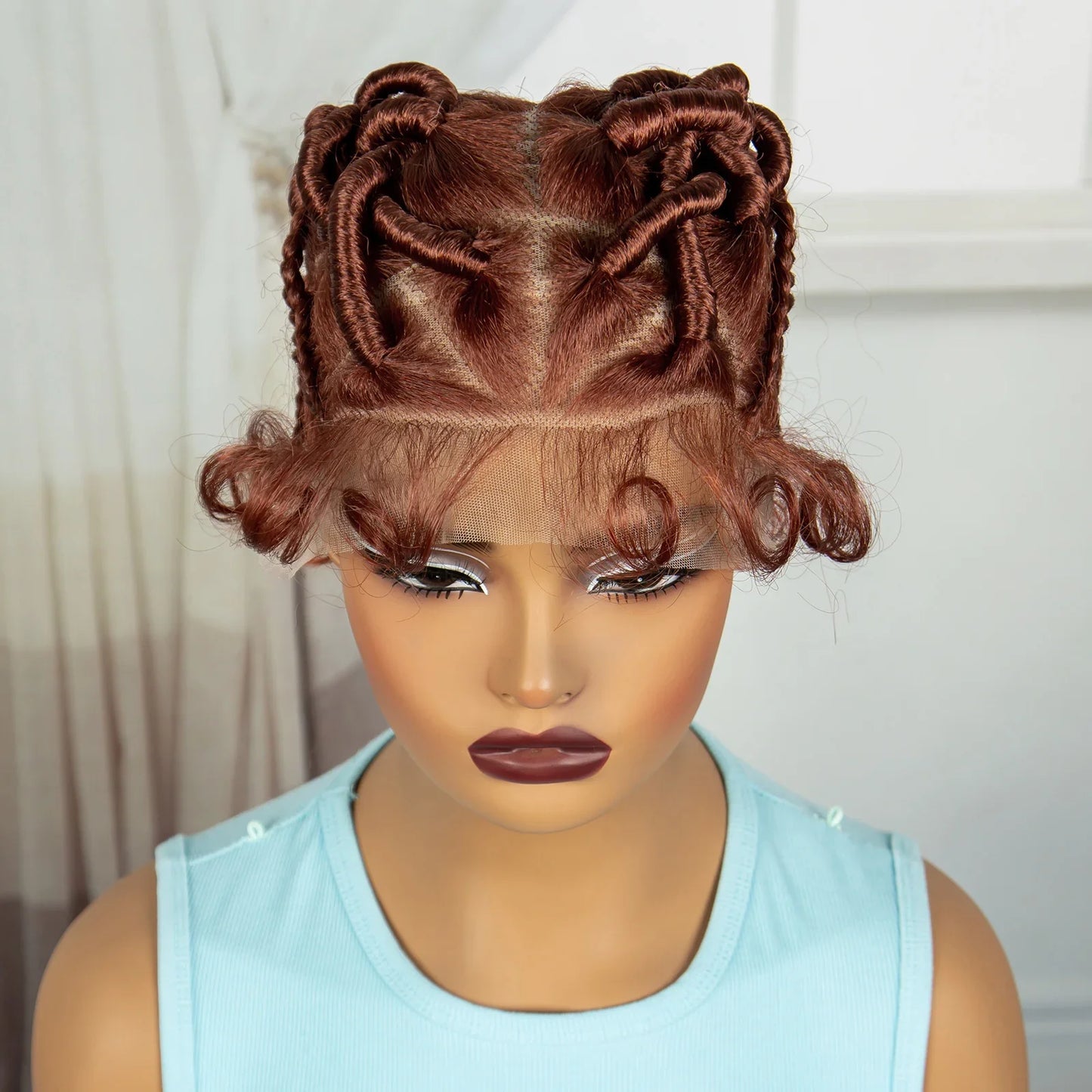 Ginger Orange Bantu Knotless Braids Wig | Full Lace | Baby Hair