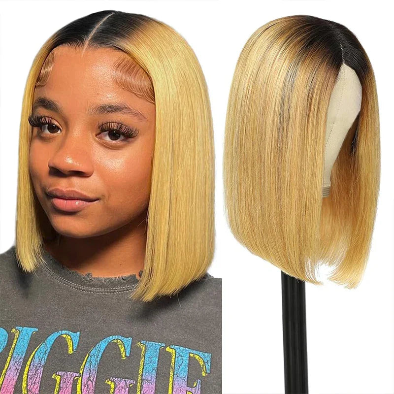 Ombre 1B/27 Straight Bob Lace Front Human Hair Wig | 13x4 Transparent Lace | Pre-Plucked