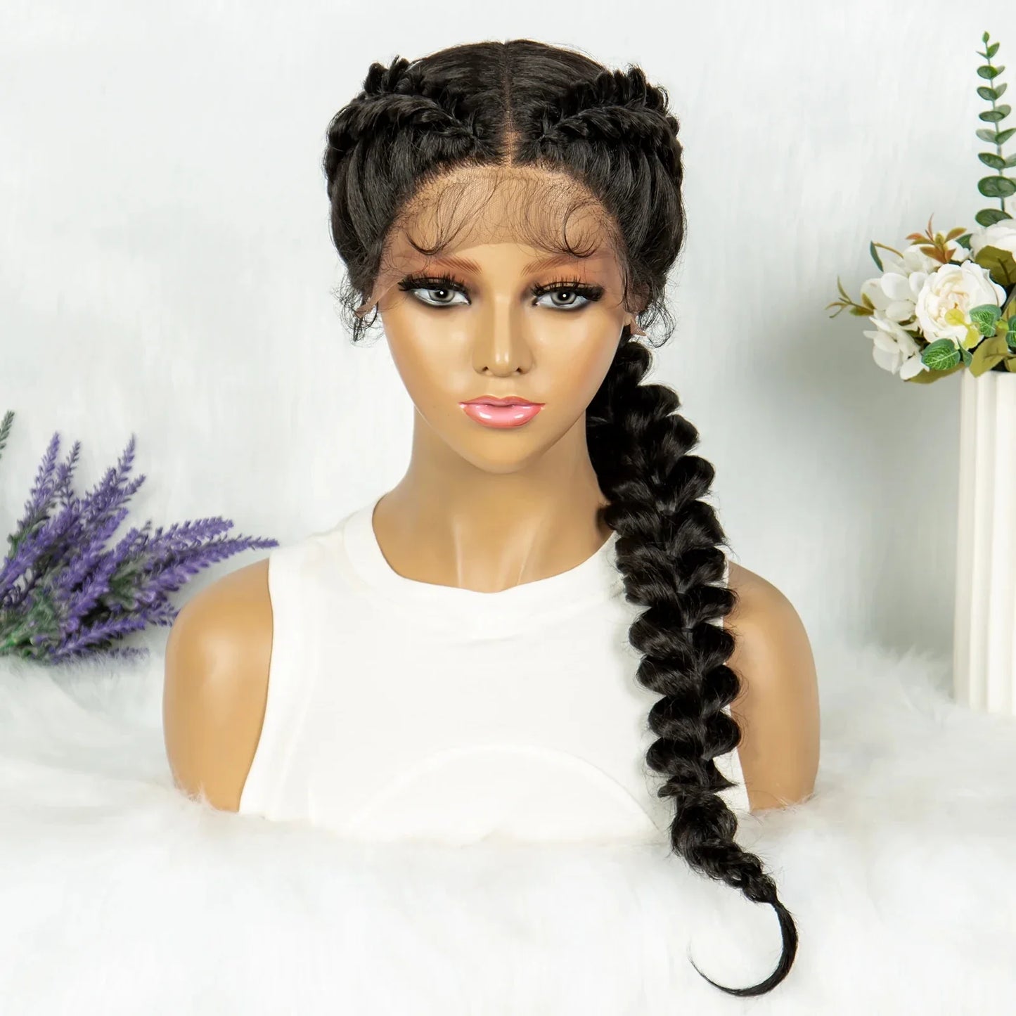 13x4 Lace Front Braided Wig | Kinky Curly Ends | Synthetic Africa Wig with Baby Hair for Black Women