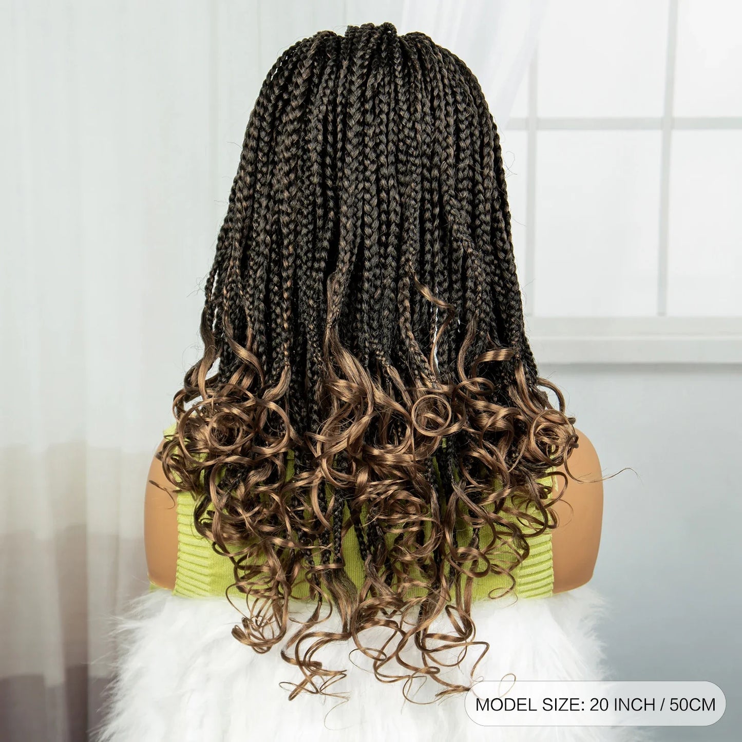Burgundy Knotless Braids Wig with Curly Ends | 9x6 Lace Front | Blended Box Braids