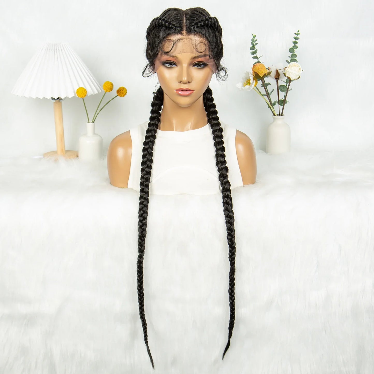 KIMA 32" Cornrow Boxer Braids Lace Front Wig | Twins Dutch Braids with Baby Hair