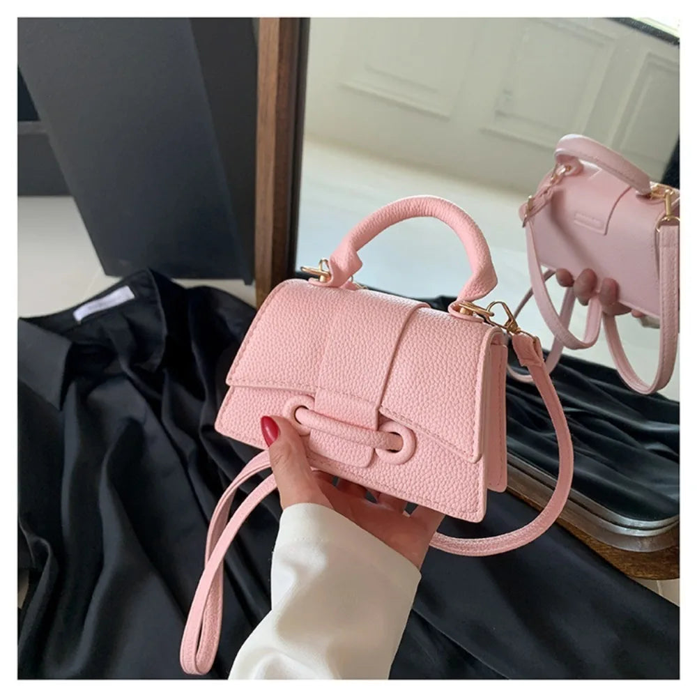 High Quality Fashion PU Leather Bag | Solid Color Shoulder Crossbody Bag & Cute Buckle Square Bag (Hand Carry Small Messenger Bag)